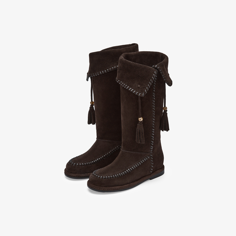 73hours女鞋自由波嬉2025冬季新品纯色长筒圆头西部靴