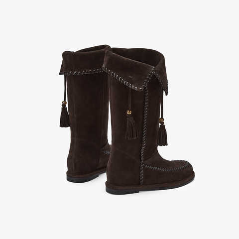 73hours女鞋自由波嬉2025冬季新品纯色长筒圆头西部靴