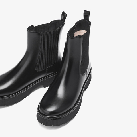 73hours女鞋飞行日记2025冬季新品方跟圆头纯色切尔西靴