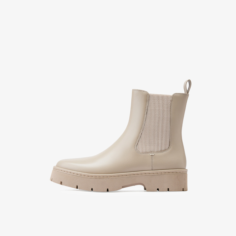 73hours女鞋飞行日记2025冬季新品方跟圆头纯色切尔西靴