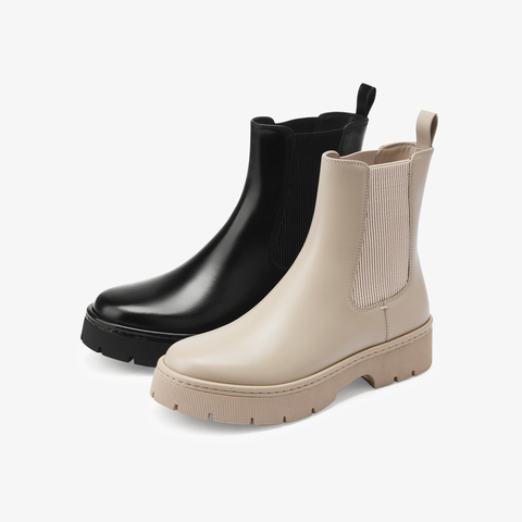 73hours女鞋飞行日记2025冬季新品方跟圆头纯色切尔西靴