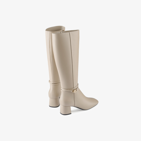 73hours女鞋风都偏爱2025冬季新品方跟圆头纯色时装靴