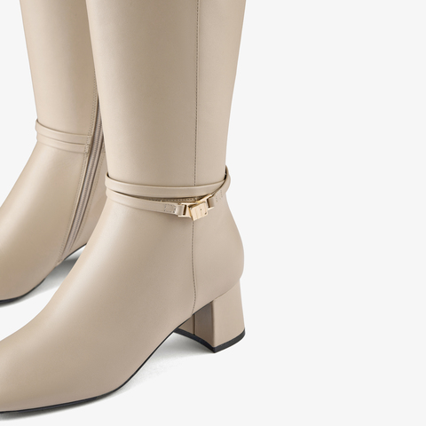 73hours女鞋风都偏爱2025冬季新品方跟圆头纯色时装靴