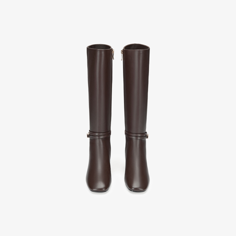 73hours女鞋风都偏爱2025冬季新品方跟圆头纯色时装靴