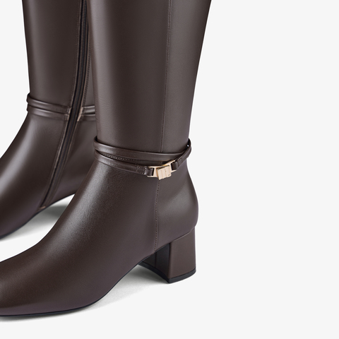 73hours女鞋风都偏爱2025冬季新品方跟圆头纯色时装靴