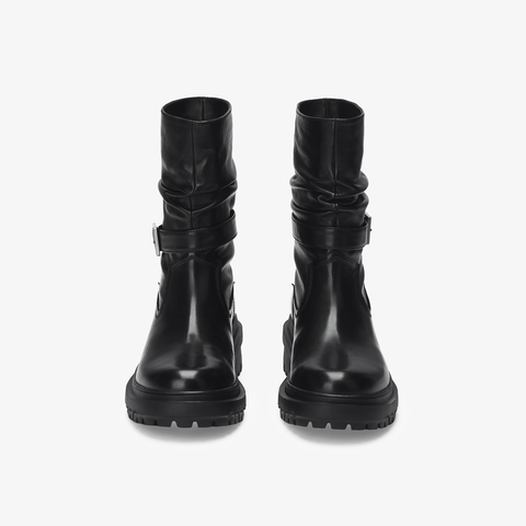 73hours女鞋朋克气息2025冬季新品圆头厚底纯色时装靴