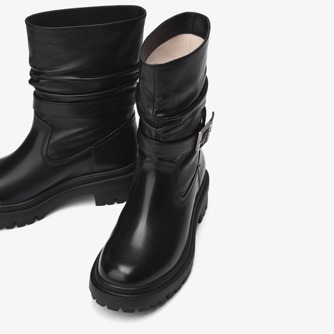 73hours女鞋朋克气息2025冬季新品圆头厚底纯色时装靴