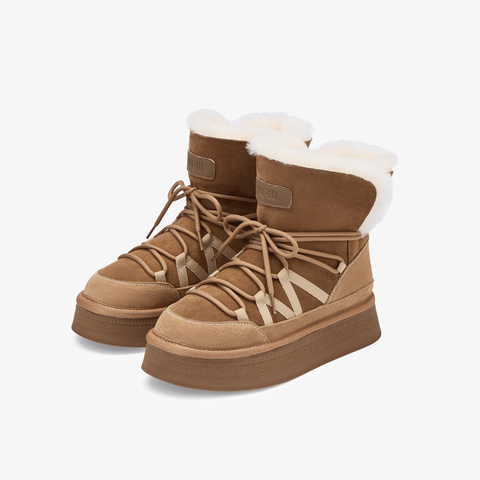 73hours女鞋茸茸云朵2025冬季新品圆头系带厚底雪地靴