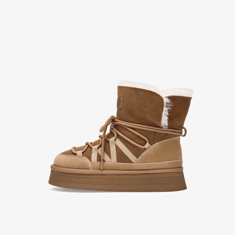 73hours女鞋茸茸云朵2025冬季新品圆头系带厚底雪地靴