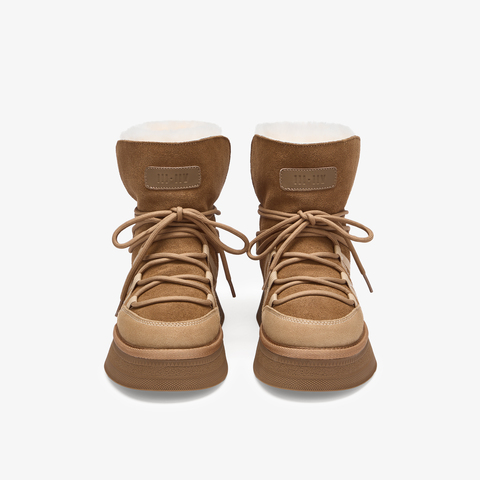 73hours女鞋茸茸云朵2025冬季新品圆头系带厚底雪地靴