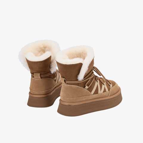 73hours女鞋茸茸云朵2025冬季新品圆头系带厚底雪地靴