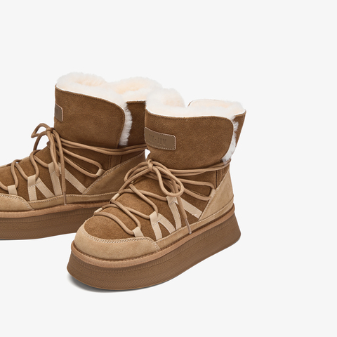 73hours女鞋茸茸云朵2025冬季新品圆头系带厚底雪地靴