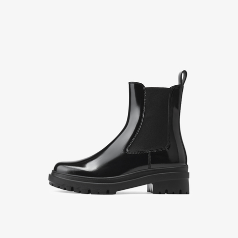 73hours女鞋苏荷街头2025冬季新品圆头方跟纯色切尔西靴