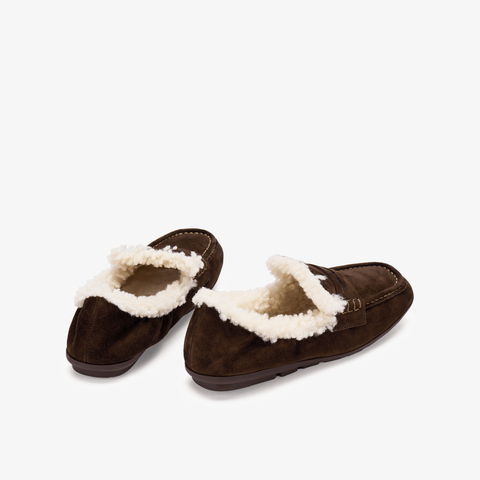 73hours女鞋Pancake毛2025秋季圆头纯色平底豆豆鞋