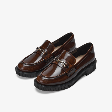 73hours女鞋散步地图026春季新品方跟圆头纯色乐福鞋