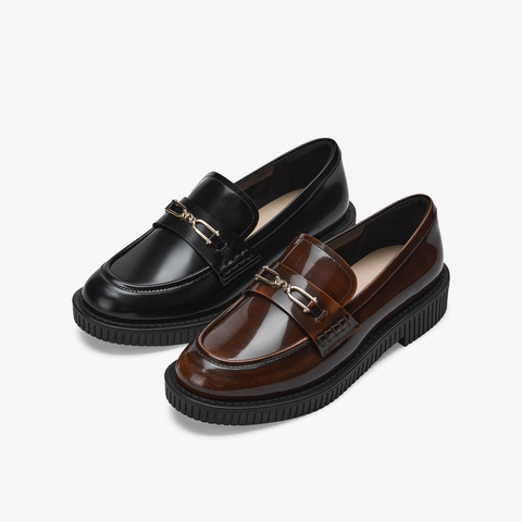 73hours女鞋散步地图026春季新品方跟圆头纯色乐福鞋