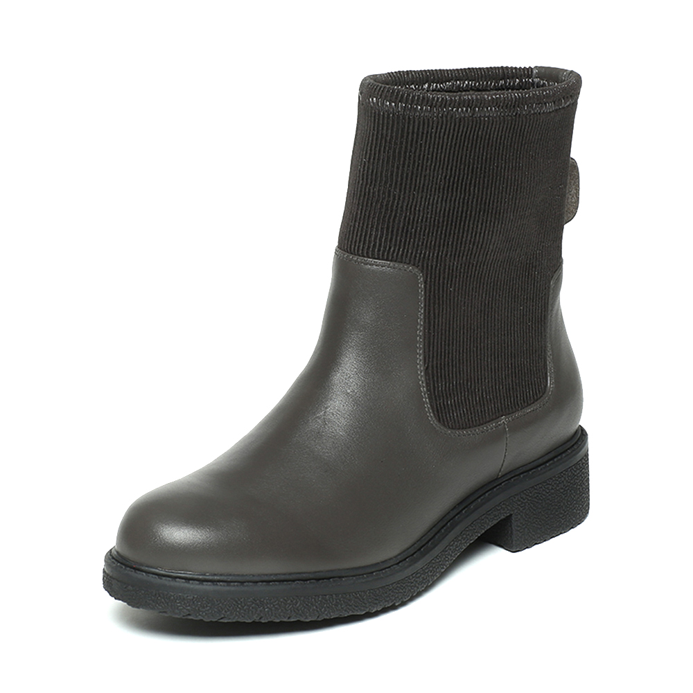 Hush Puppies/暇步士冬季专柜同款啡色牛皮/布中靴简约女休闲靴Z1J01DZ6