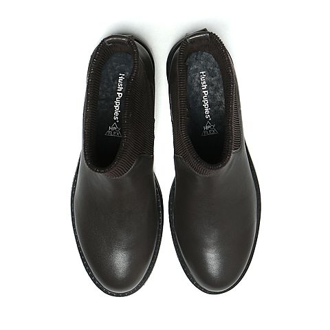 Hush Puppies/暇步士冬季专柜同款啡色牛皮/布中靴简约女休闲靴Z1J01DZ6