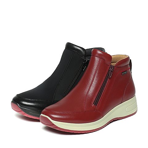 Hush Puppies/暇步士冬季专柜同款黑色布/牛皮革女休闲靴X1S03DD6