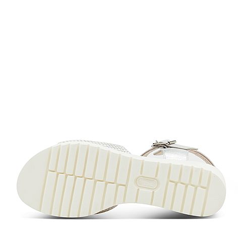 Hush Puppies/暇步士夏季专柜同款白/银色编织镂空坡跟简约女凉鞋HLK03BL7