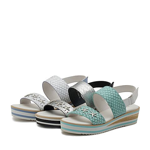 Hush Puppies/暇步士夏季专柜同款时尚海星铆钉坡跟女凉鞋Z1G02BL7