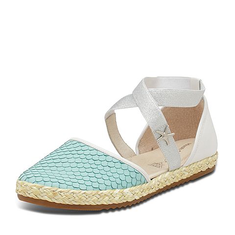 Hush Puppies/暇步士夏季专柜同款绿/白色牛皮/羊皮条带平跟女中空凉鞋玛丽珍鞋HHA15BK7