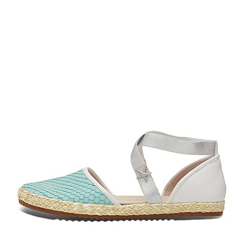 Hush Puppies/暇步士夏季专柜同款绿/白色牛皮/羊皮条带平跟女中空凉鞋玛丽珍鞋HHA15BK7