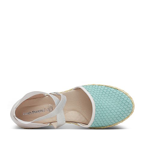 Hush Puppies/暇步士夏季专柜同款绿/白色牛皮/羊皮条带平跟女中空凉鞋玛丽珍鞋HHA15BK7