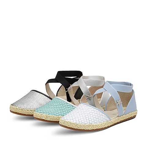 Hush Puppies/暇步士夏季专柜同款绿/白色牛皮/羊皮条带平跟女中空凉鞋玛丽珍鞋HHA15BK7