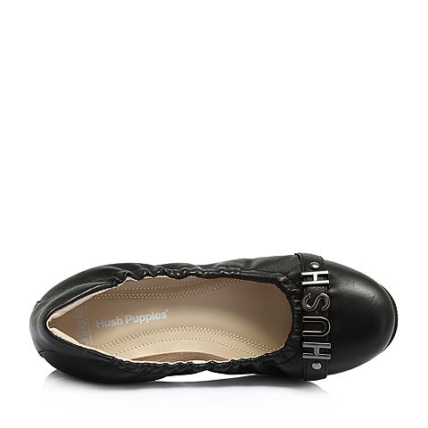 Hush Puppies/暇步士2018春季专柜同款黑色羊皮金属字母浅口女休闲鞋HMY01AQ8