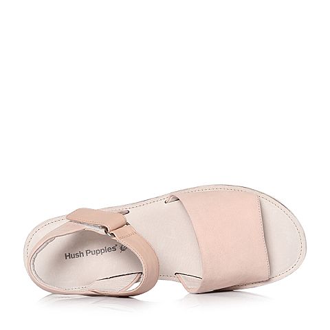 Hush Puppies/暇步士2018夏季专柜同款粉色牛皮革/羊皮革坡跟女皮凉鞋HMX06BL8