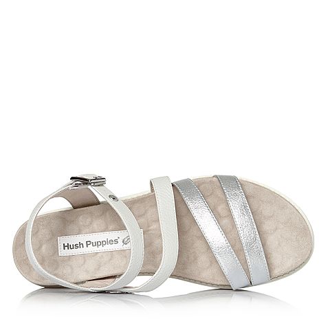 Hush Puppies/暇步士2018夏季专柜同款白/银色羊皮革/牛皮革厚底女凉鞋罗马鞋HLT06BL8