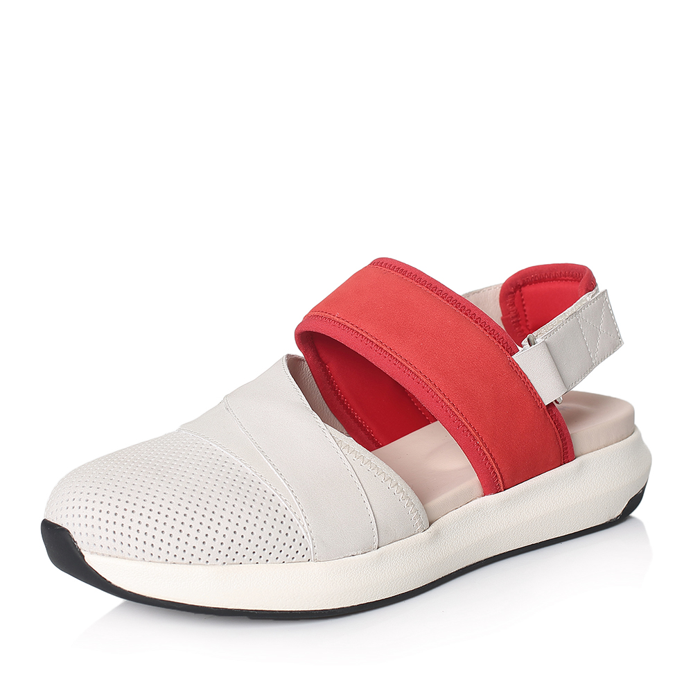 Hush Puppies/暇步士2018夏季专柜同款米白色牛皮革拼色坡跟女皮凉鞋HLM03BL8