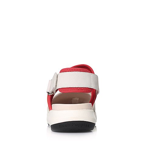 Hush Puppies/暇步士2018夏季专柜同款米白色牛皮革拼色坡跟女皮凉鞋HLM03BL8