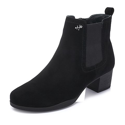 Hush Puppies/暇步士2018冬季新款专柜同款黑色羊皮革女皮靴短靴U1A04DD8