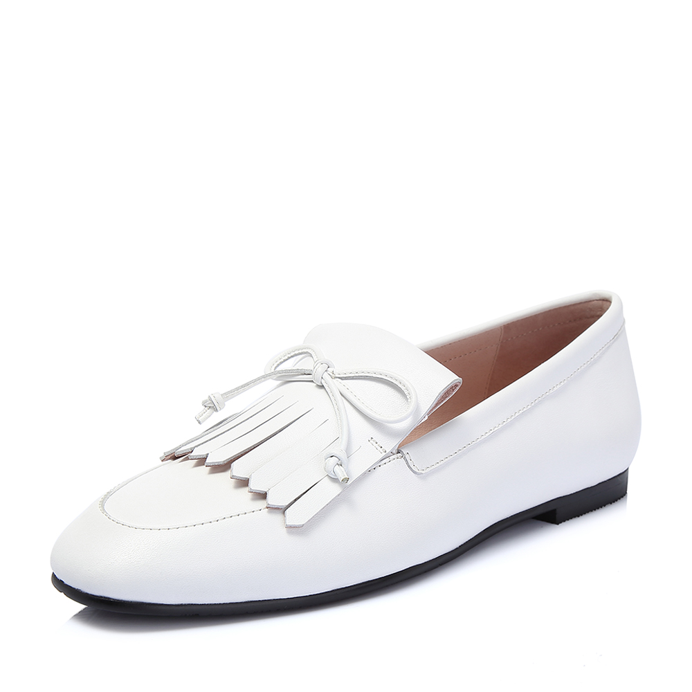 hush puppies/暇步士2018秋季新款专柜同款白色牛皮革平底女皮鞋单鞋