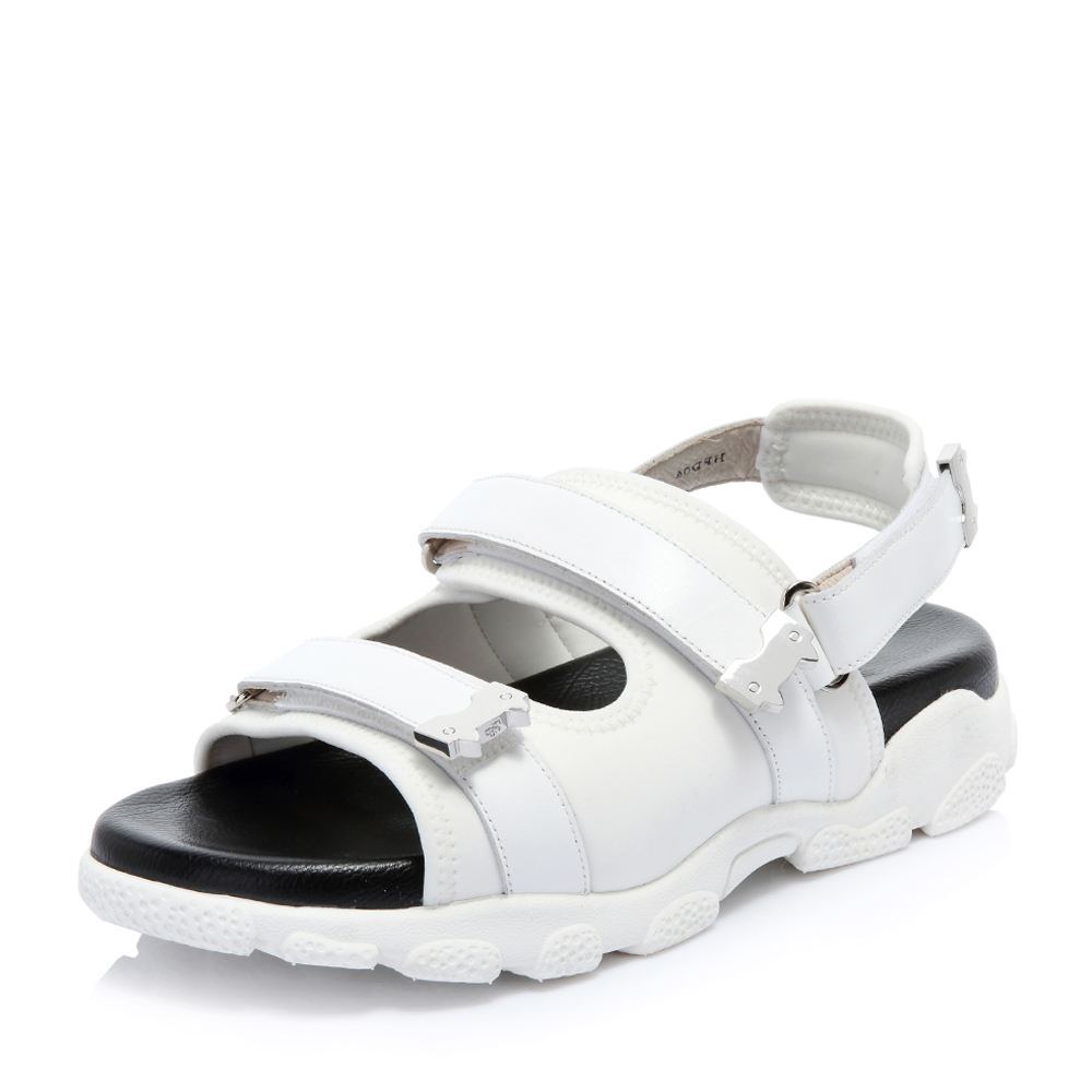 hushpuppies暇步士2018夏季专柜同款白色弹力布牛皮革女凉鞋罗马鞋hpd