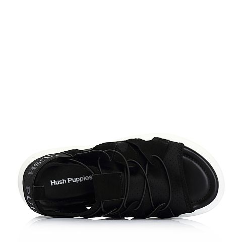 Hush Puppies/暇步士2018夏季专柜同款黑色织物/牛皮革女皮凉鞋R1H01BL8
