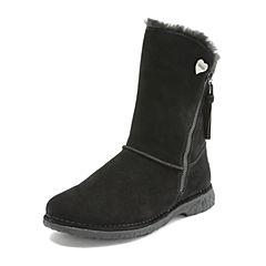 Hush Puppies/暇步士2018冬季新款专柜同款黑色牛皮革女雪地靴毛里W1F12DZ8