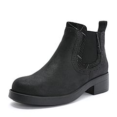 Hush Puppies/暇步士2018冬新款专柜同款黑色牛皮革女及踝靴切尔西靴N1D06DD8