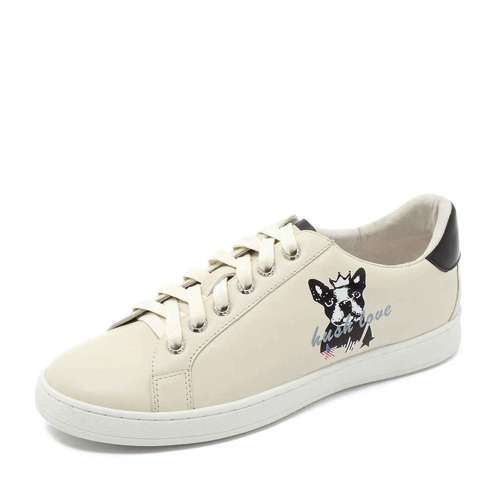 hush puppies/暇步士秋季新款米色牛皮革平跟女休闲鞋板鞋狗狗鞋n1n01