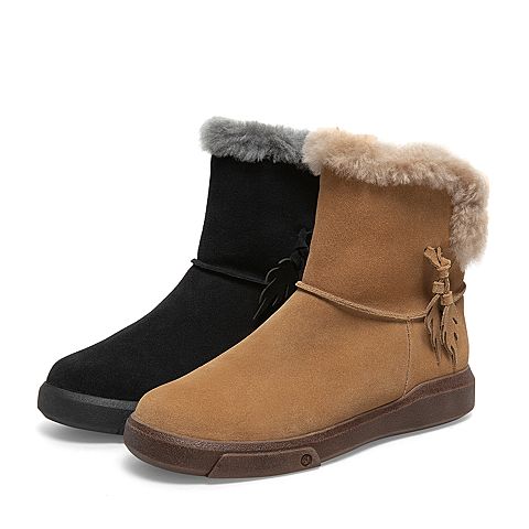 【商场同款】暇步士2021冬新款雪地靴女靴绒面羊毛里拉链平底保暖短靴女D1E16DD1