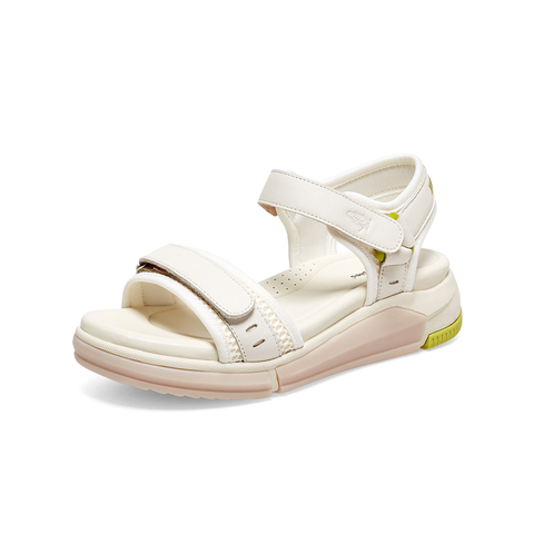暇步士商场同款2023夏新款一字带凉鞋舒适坡跟女皮凉鞋U3Q03BL3