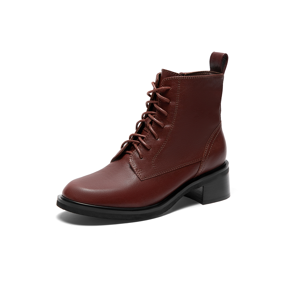 暇步士商场同款2023冬新款率性经典马丁靴牛皮革女短靴Q1H02DD3