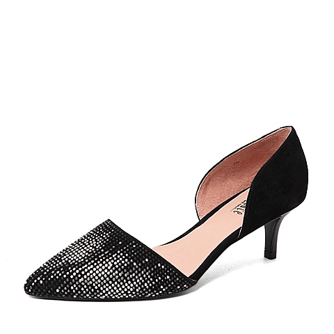 Joy&Peace/真美诗春季专柜同款黑色羊皮女凉鞋ZH424AK6