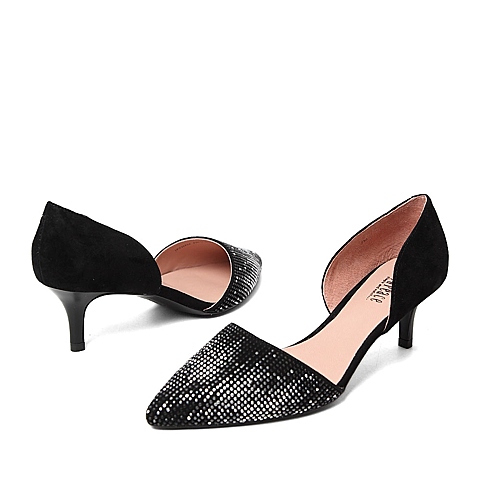 Joy&Peace/真美诗春季专柜同款黑色羊皮女凉鞋ZH424AK6