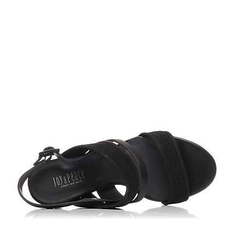 JoyPeace真美诗夏季专柜同款黑色镂空细跟女皮凉鞋ZE522BL6
