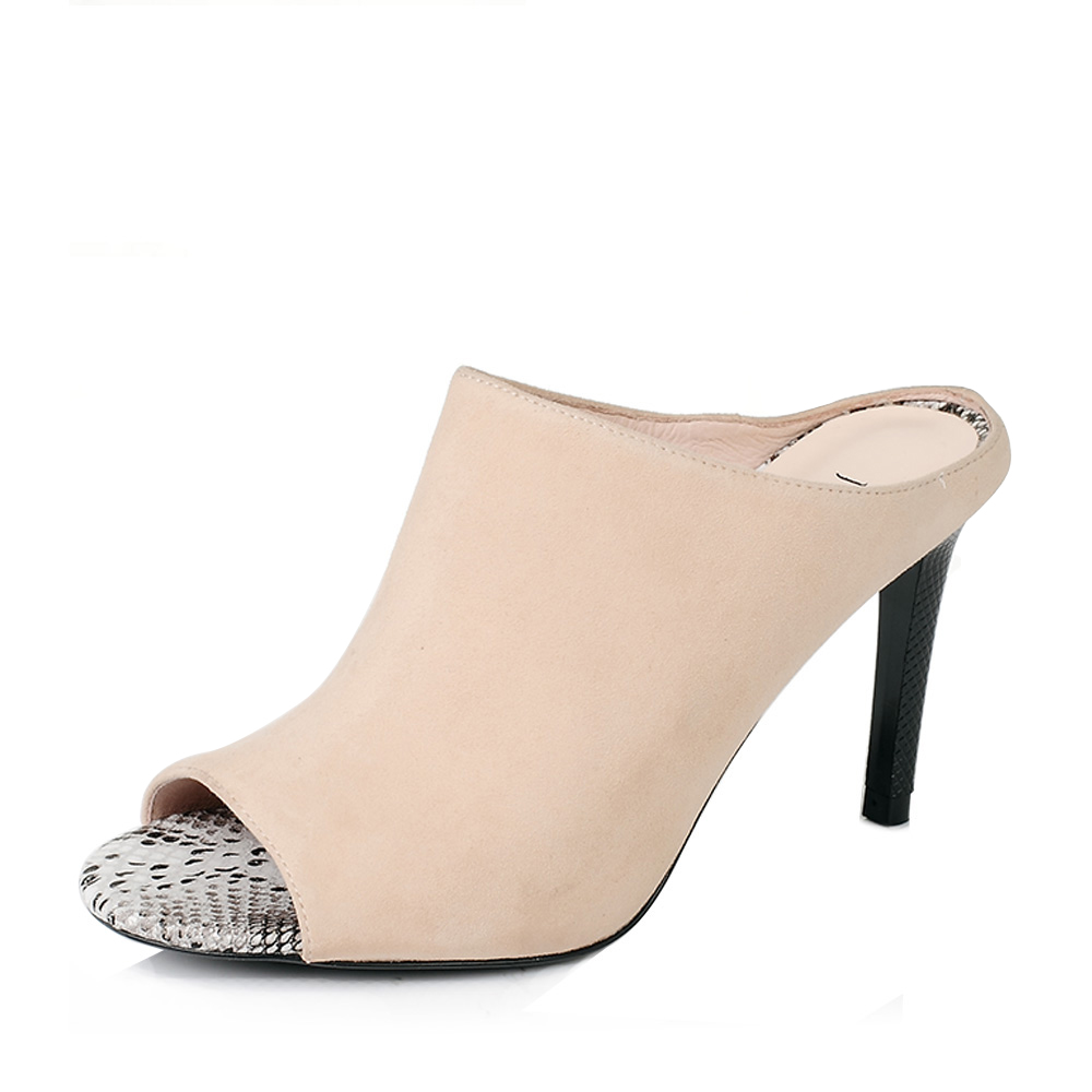 Joy&Peace/真美诗夏季专柜同款浅棕色羊绒皮女凉鞋ZE529BT6