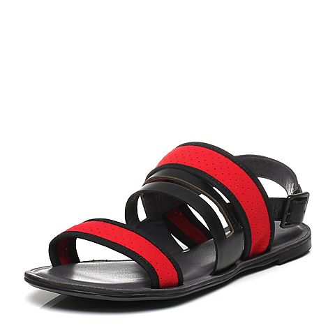JoyPeace真美诗夏季专柜同款红/黑色时尚女皮凉鞋ZE714BL6