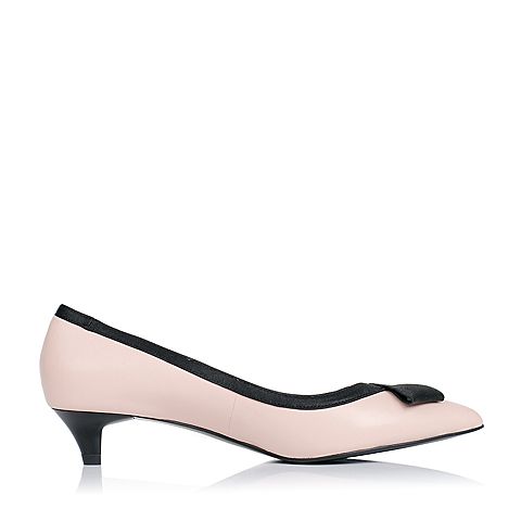 JoyPeace真美诗春季专柜同款粉/黑色甜美蝴蝶结女猫跟单鞋ZR711AQ6